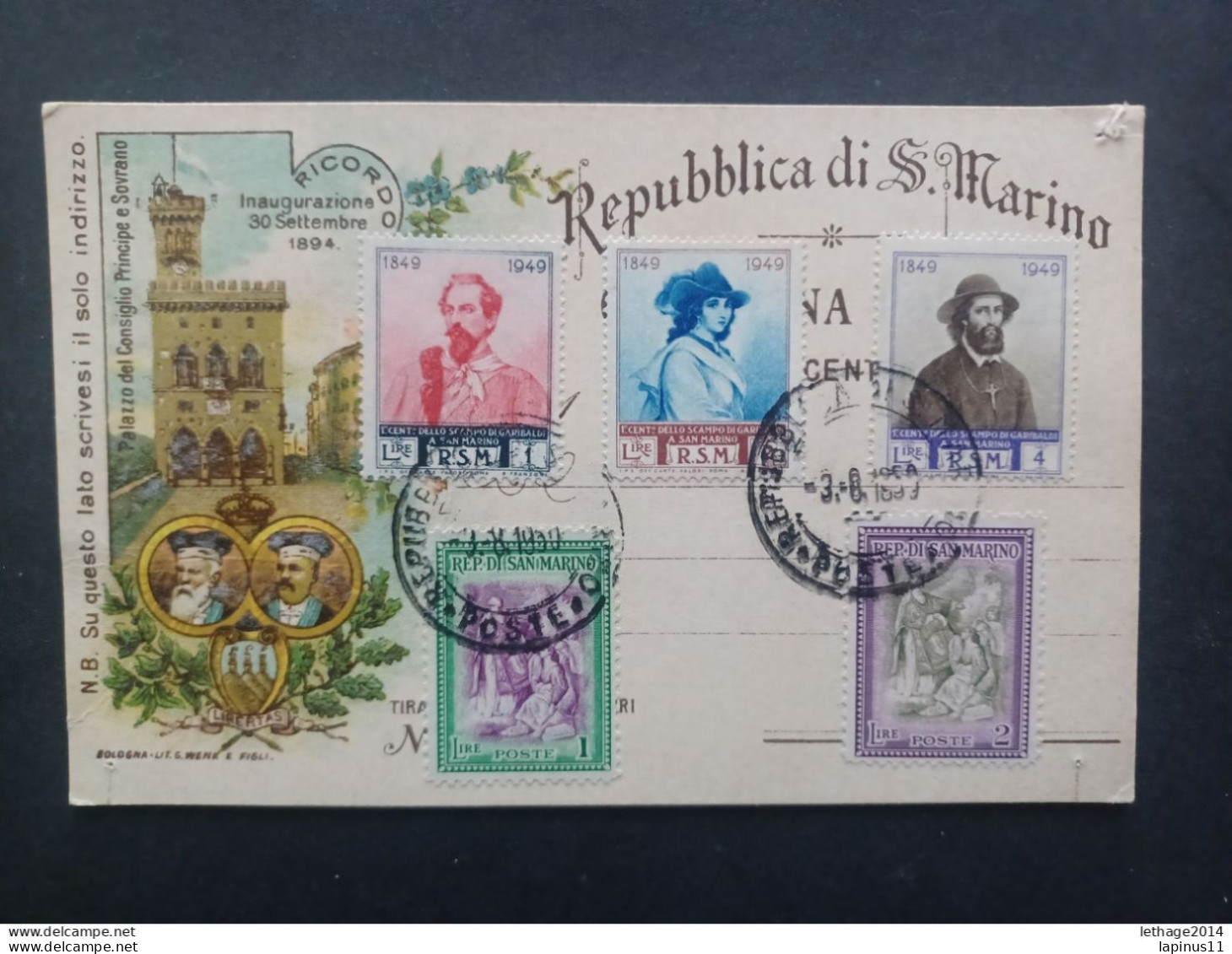 SAN MARINO FIRST DAY COVER RARA BENEFICENZA 1947 TERMINAL SERIE 1949 GARIBALDI - Brieven En Documenten