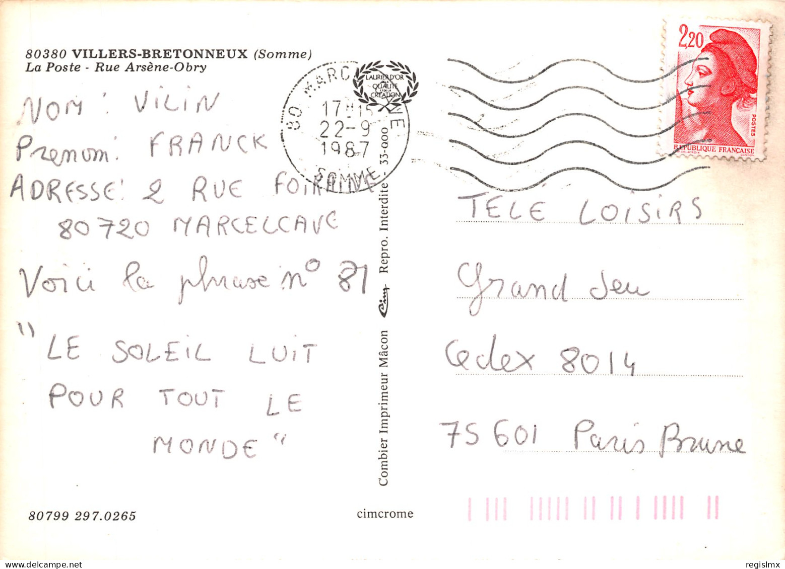 80-VILLERS BRETONNEUX-N°T2193-A/0375 - Villers Bretonneux