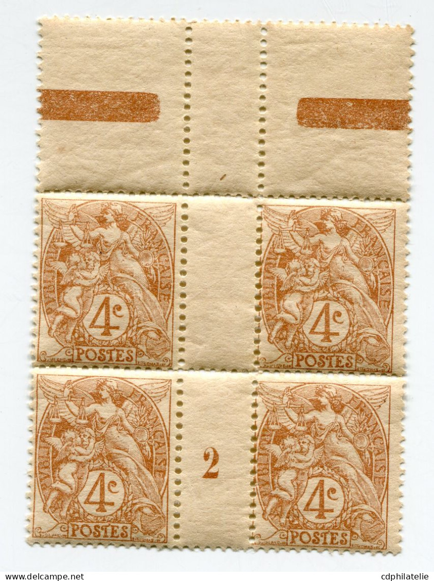 FRANCE N°110 ** TYPE BLANC EN BLOC DE 4 AVEC MILLESIME 2 ( 1902 ) - Millesimes