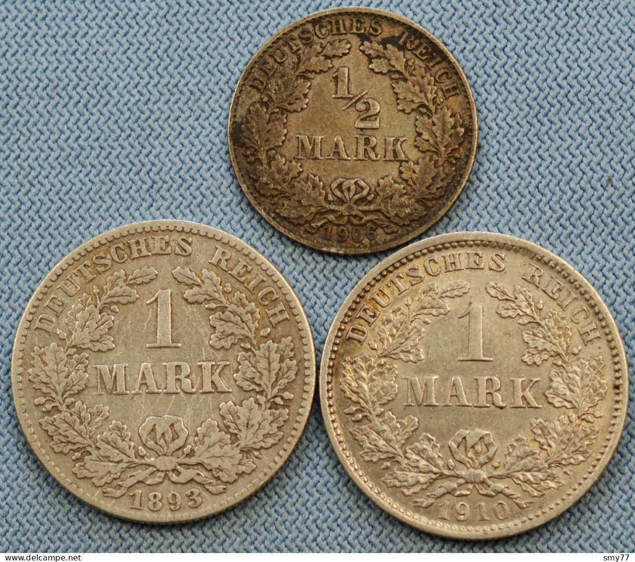 Germany / Deutschland • Lot  3x • 1 Mark 1893 F – 1910 D • 1/2 Mark 1906 D • Allemagne • [24-619] - Collections