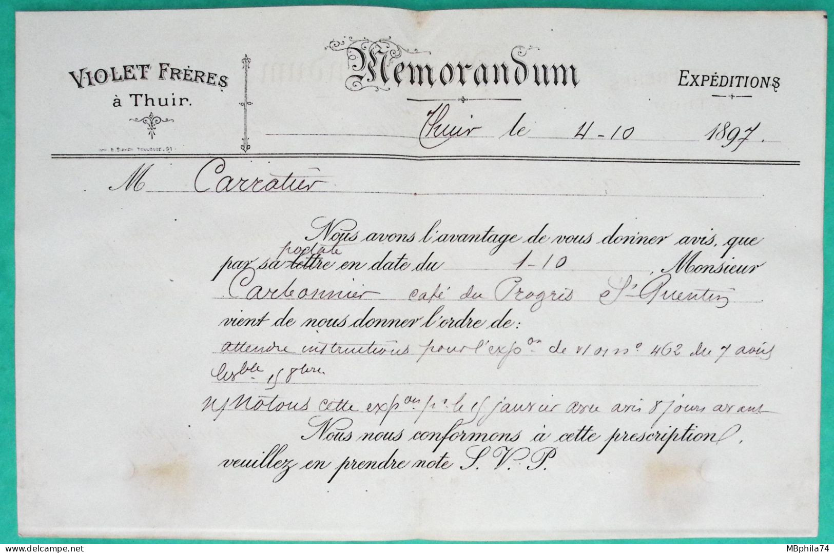 N°90 SAGE PERFORE VF VIOLET FRERES VIN ENVELOPPE PUB ALCOOL BYRRH THUIR PYRENEES ORIENTALES POUR LILLE NORD 1897 FRANCE - Brieven En Documenten