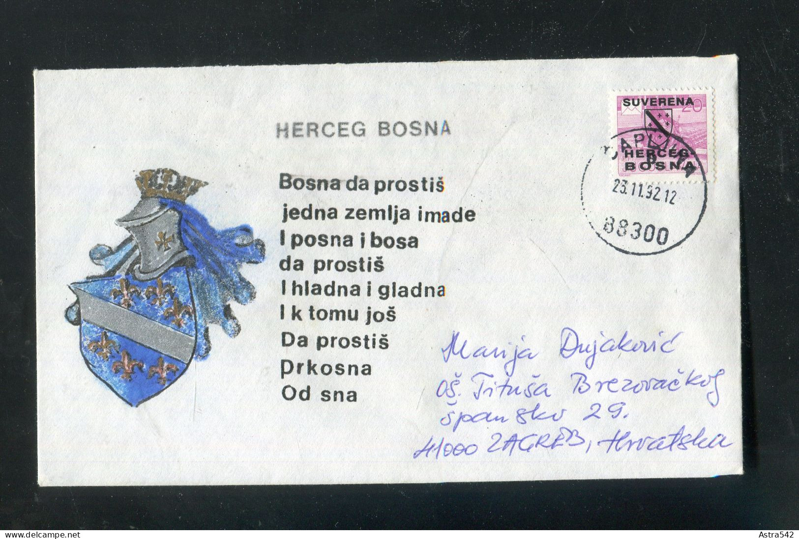 "KROATIEN (HERCEG BOSNA)" 1992, Brief Nach Zagreb (A1085) - Croacia