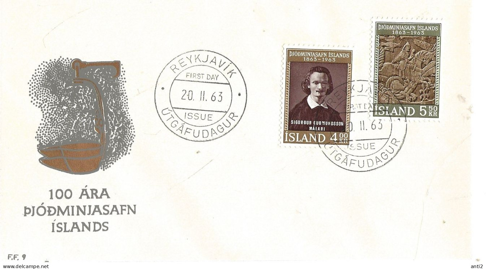 Island Iceland  1963 National Museum, Sigurdur Gudmundsson (1833-1874), Painter And Founder,  Mi 368-369  FDC - Cartas & Documentos