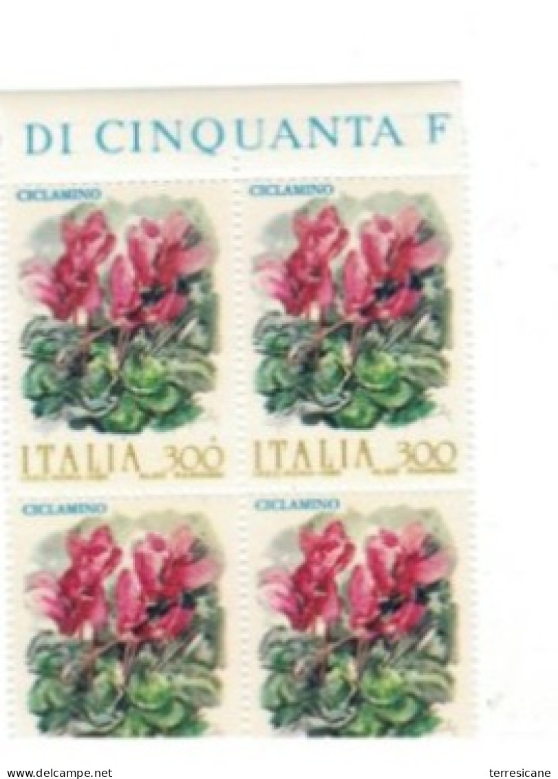 REPUBBLICA 1982 - "FIORI D'ITALIA: Ciclamino" 1v.** In Quartina - MNH - Blocks & Kleinbögen