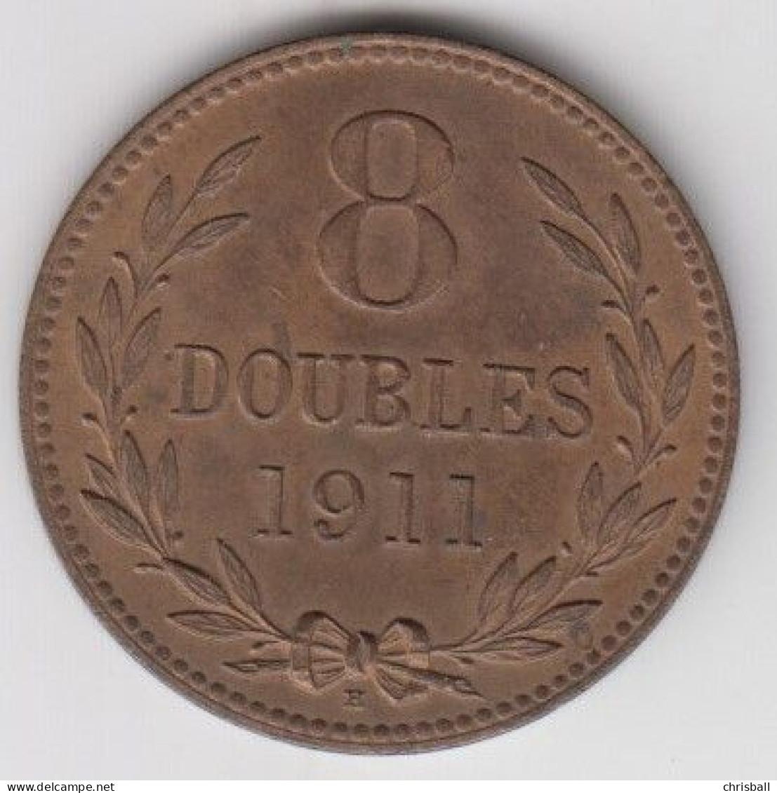 Guernsey Coin 8 Double 1911 -  Condition Extra Fine - Guernsey