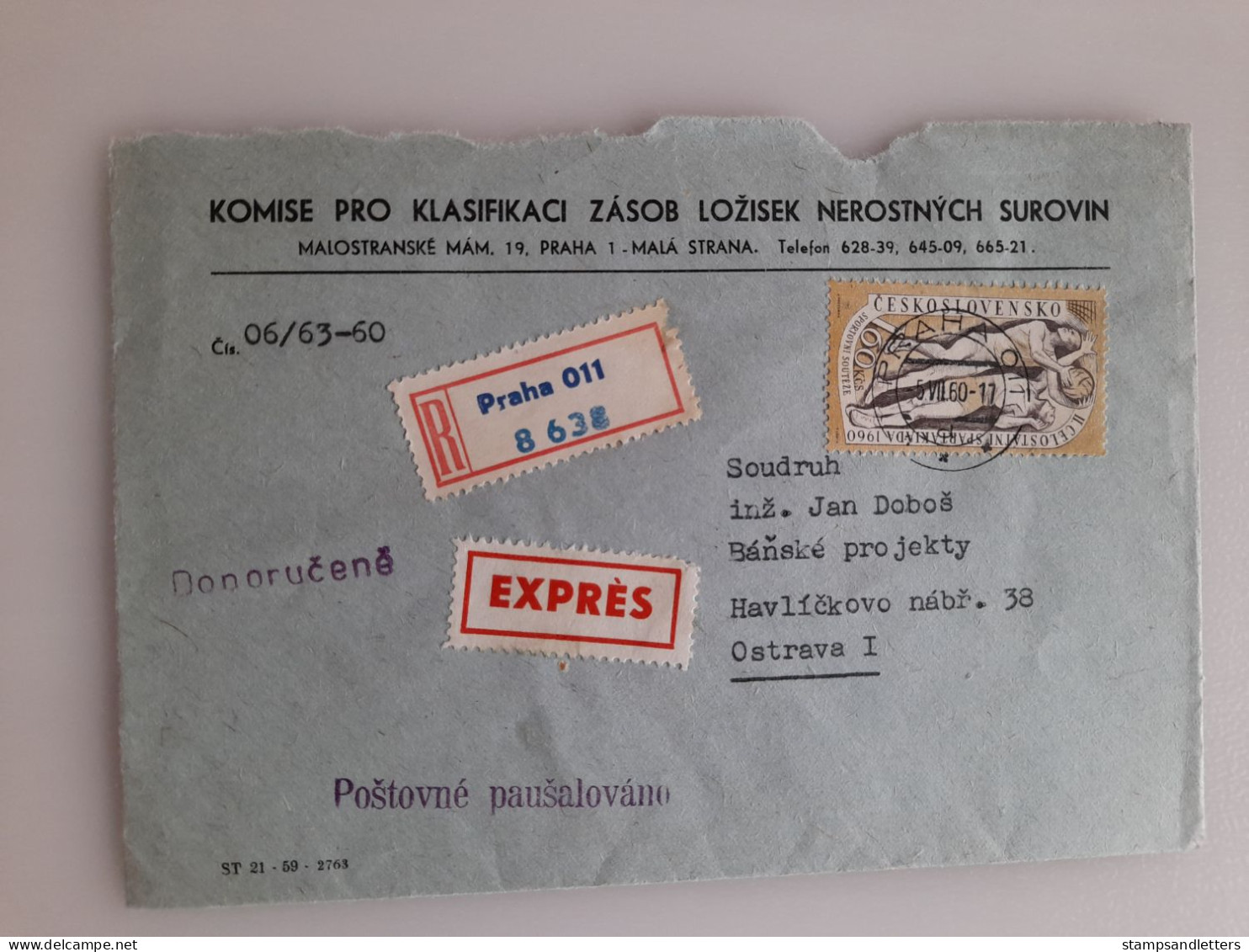 1960. Registered. Express. Prague To Ostrava. - Briefe U. Dokumente