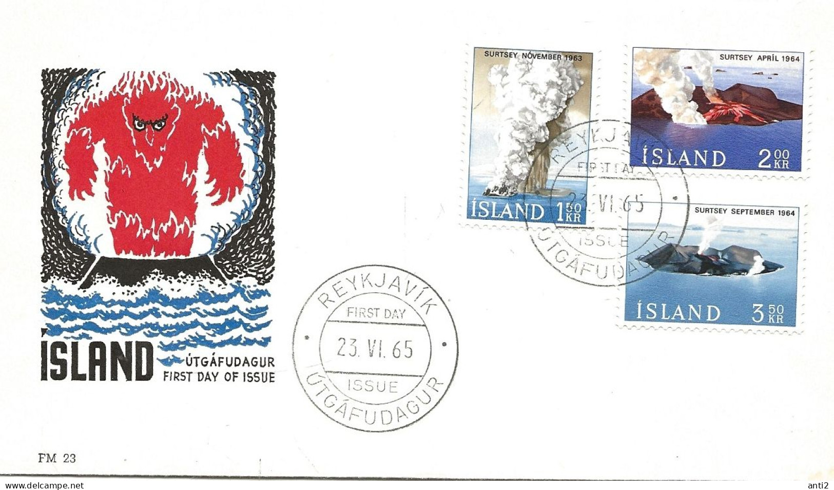 Island Iceland  1965 : New Island Surtsey On The South Coast Of Iceland,  Mi 392-394 FDC - Covers & Documents