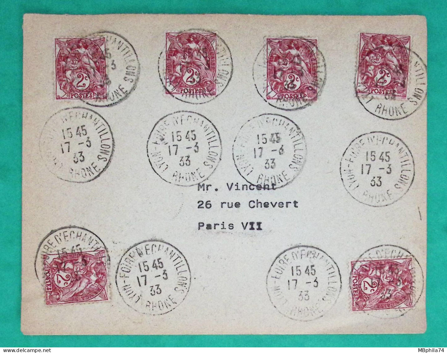 N°108 X6 BLANC 2C AFFRANCHISSEMENT PHILATELIQUE LYON FOIRE ECHANTILLONS RHONE 1933 LETTRE COVER FRANCE - 1900-29 Blanc