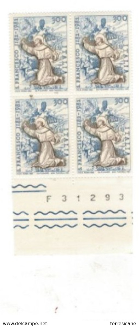 ITALIA REPUBBLICA ITALY REPUBLIC 1982 S. SAN FRANCESCO QUARTINA NUOVA - Blocks & Sheetlets