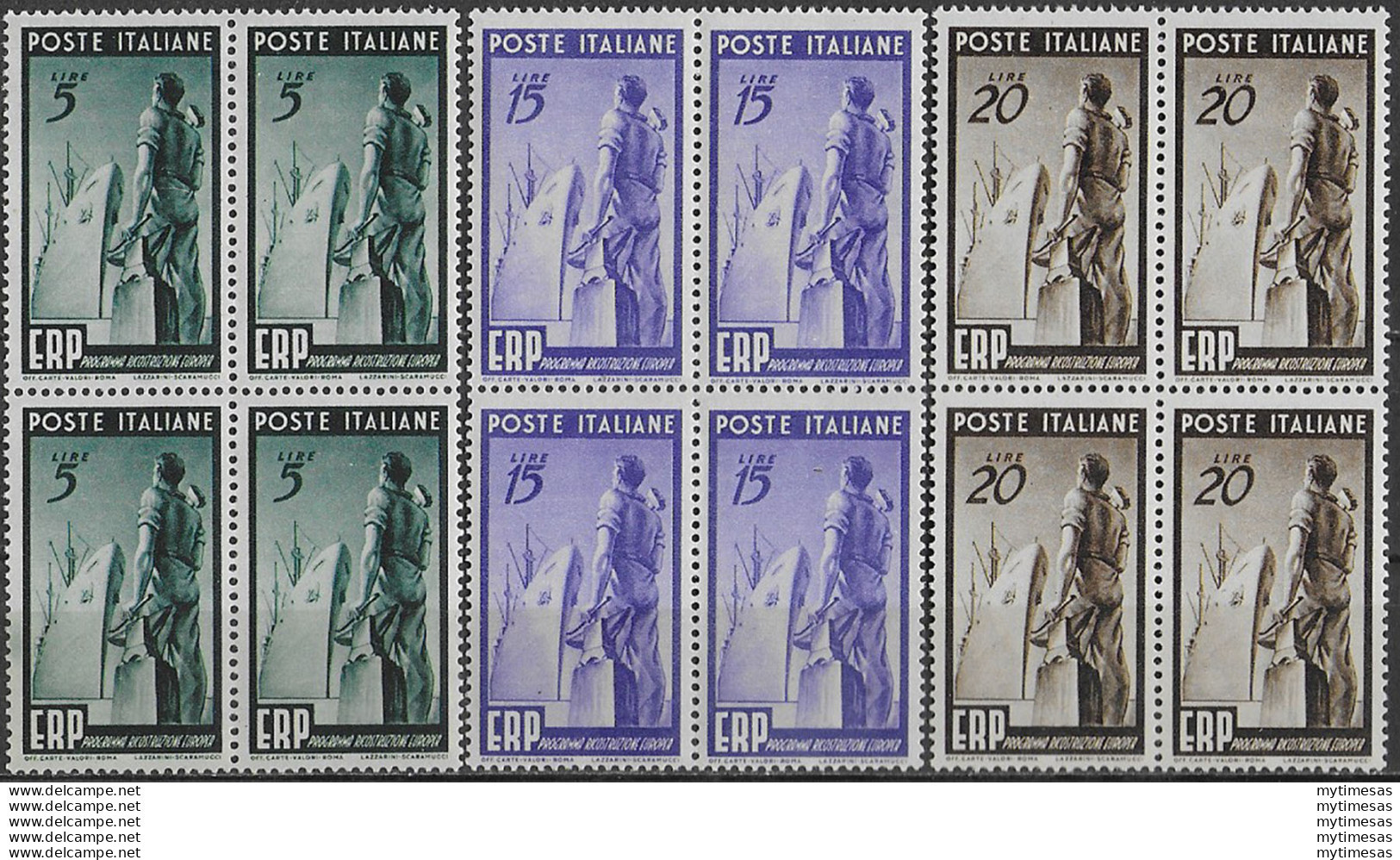 1949 Italia ERP Quartina MNH Sass N. 601/03 - Autres & Non Classés