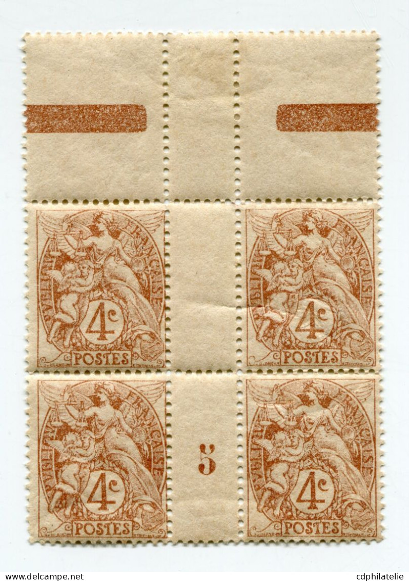 FRANCE N°110 ** TYPE BLANC EN BLOC DE 4 AVEC MILLESIME 5 ( 1905 ) - Millesimes
