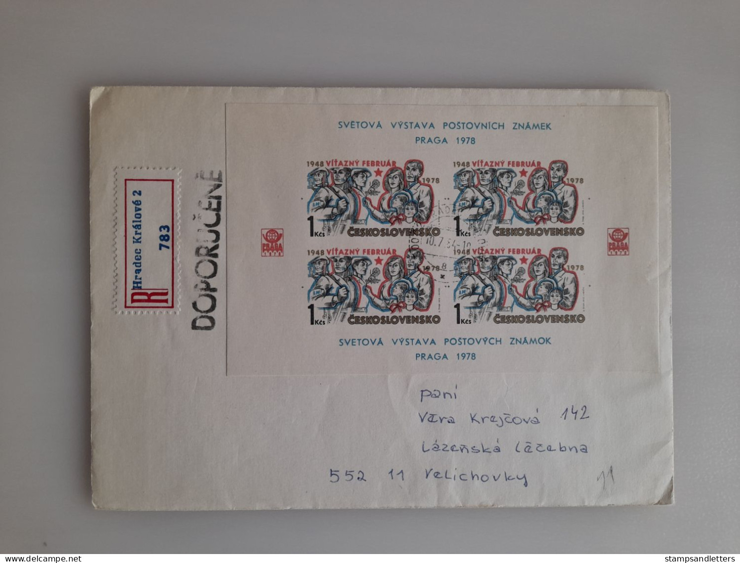 1978. Stamps Exhibition Block. Registered. Hradec Kralove. - Covers & Documents
