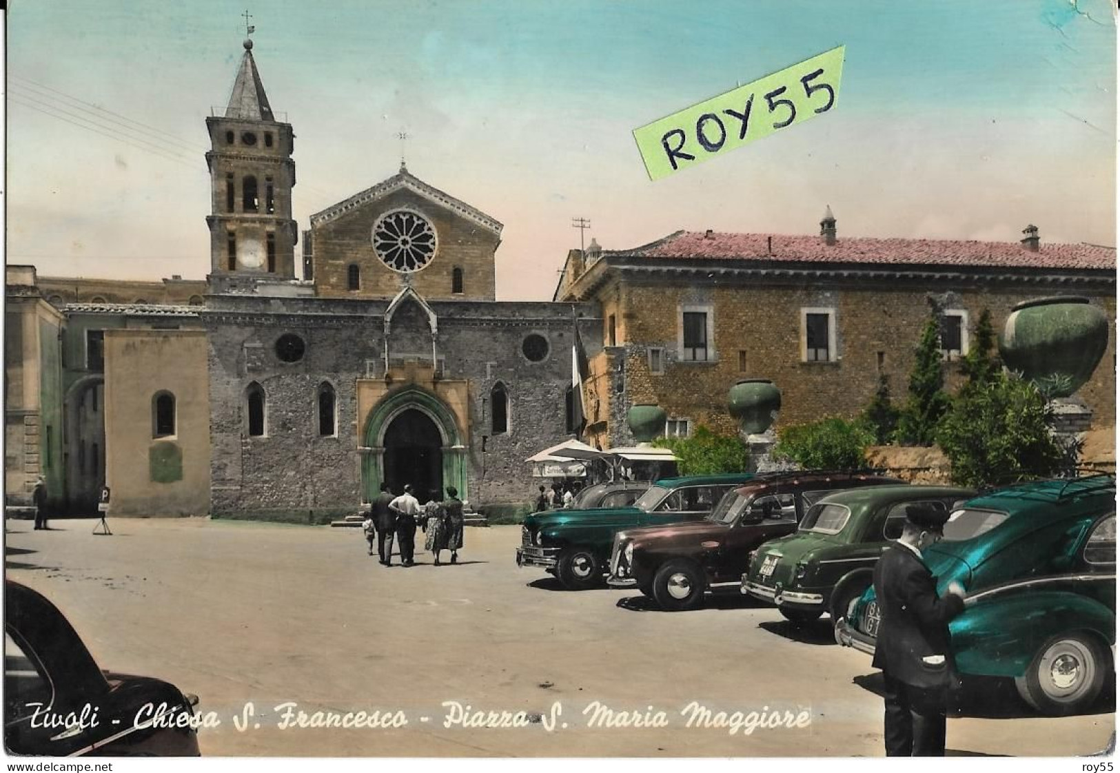 Lazio-tivoli Piazza S.maria Maggiore Veduta Piazza Chiesa S.domenico Entrata Chiesa Fedeli Diverse Auto Epoca Anni 50 - Tivoli