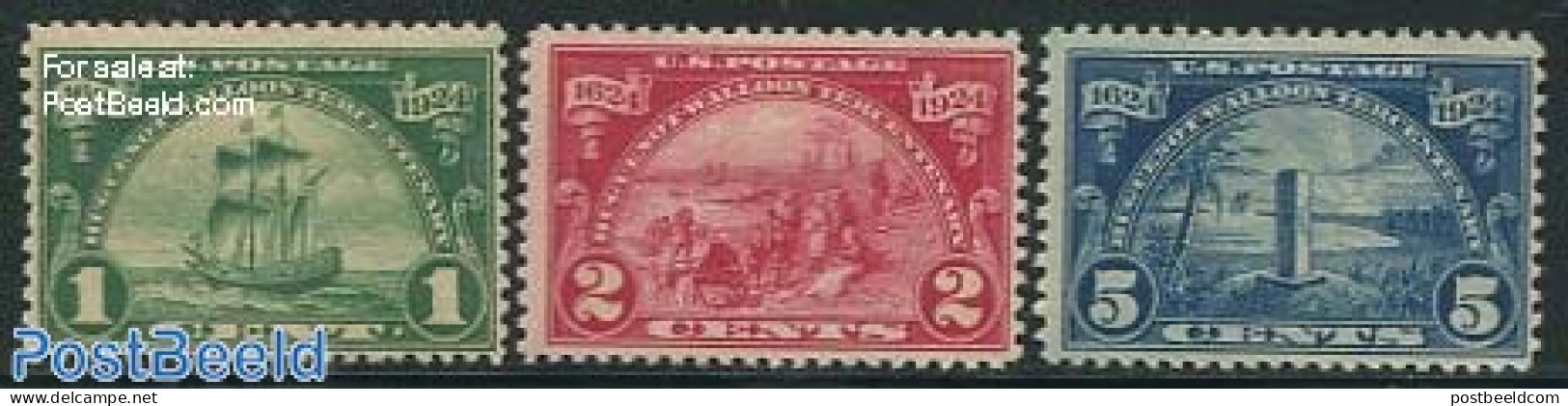 United States Of America 1924 Hugenots Landing 3v, Unused (hinged), Transport - Ships And Boats - Nuovi