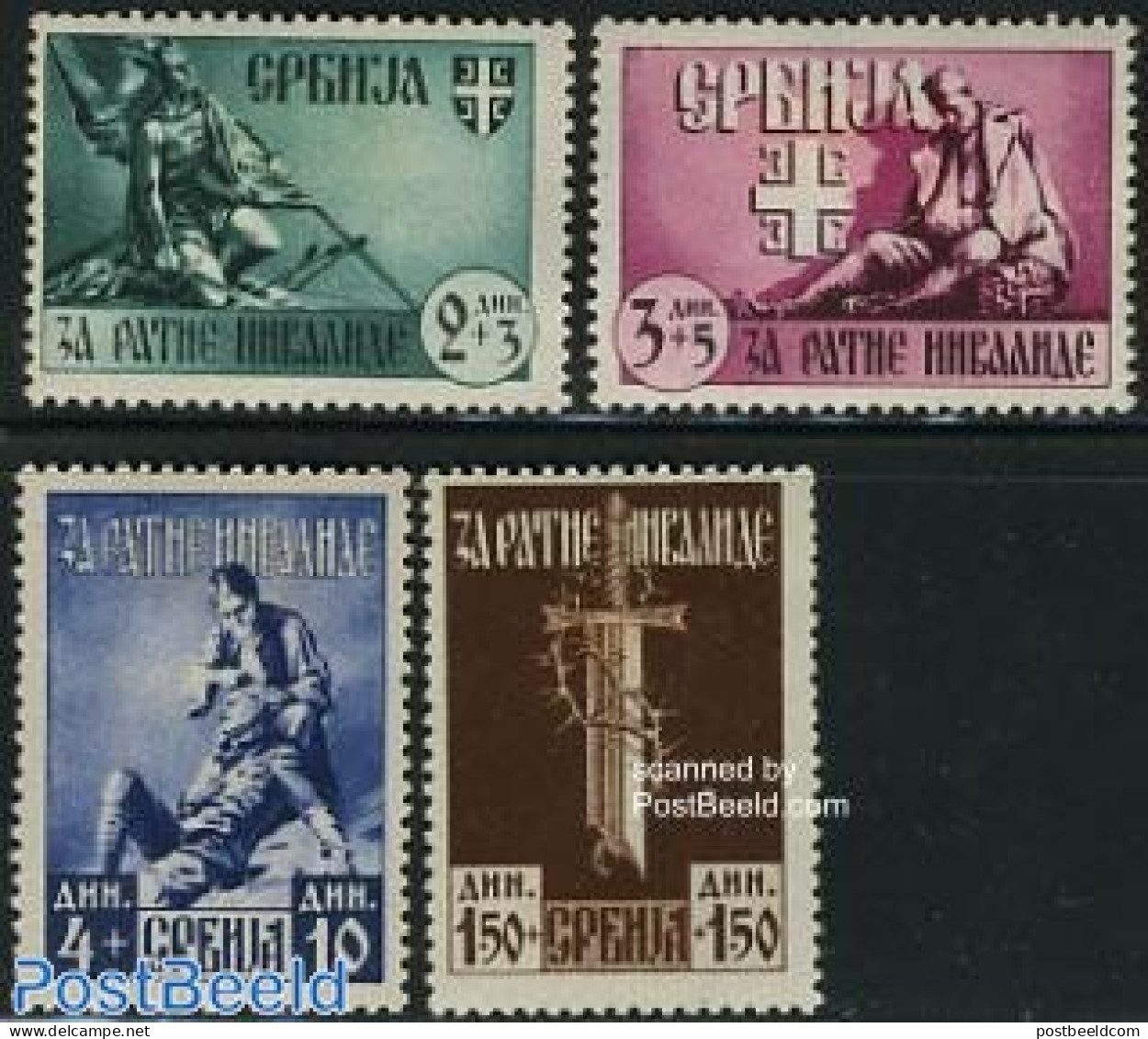 Serbia 1943 War Disabled Soldiers 4v, Unused (hinged), Health - History - Disabled Persons - Militarism - Handicaps