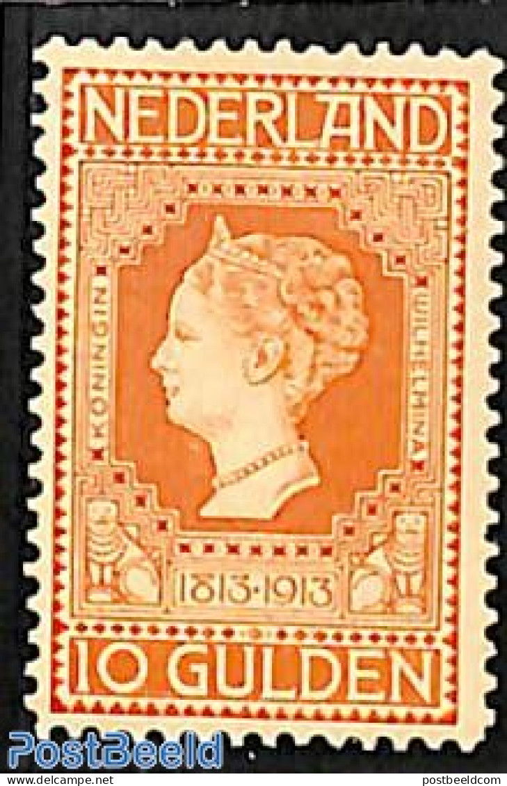 Netherlands 1913 10G Orange, Stamp Out Of Set, Unused (hinged), History - Kings & Queens (Royalty) - Unused Stamps