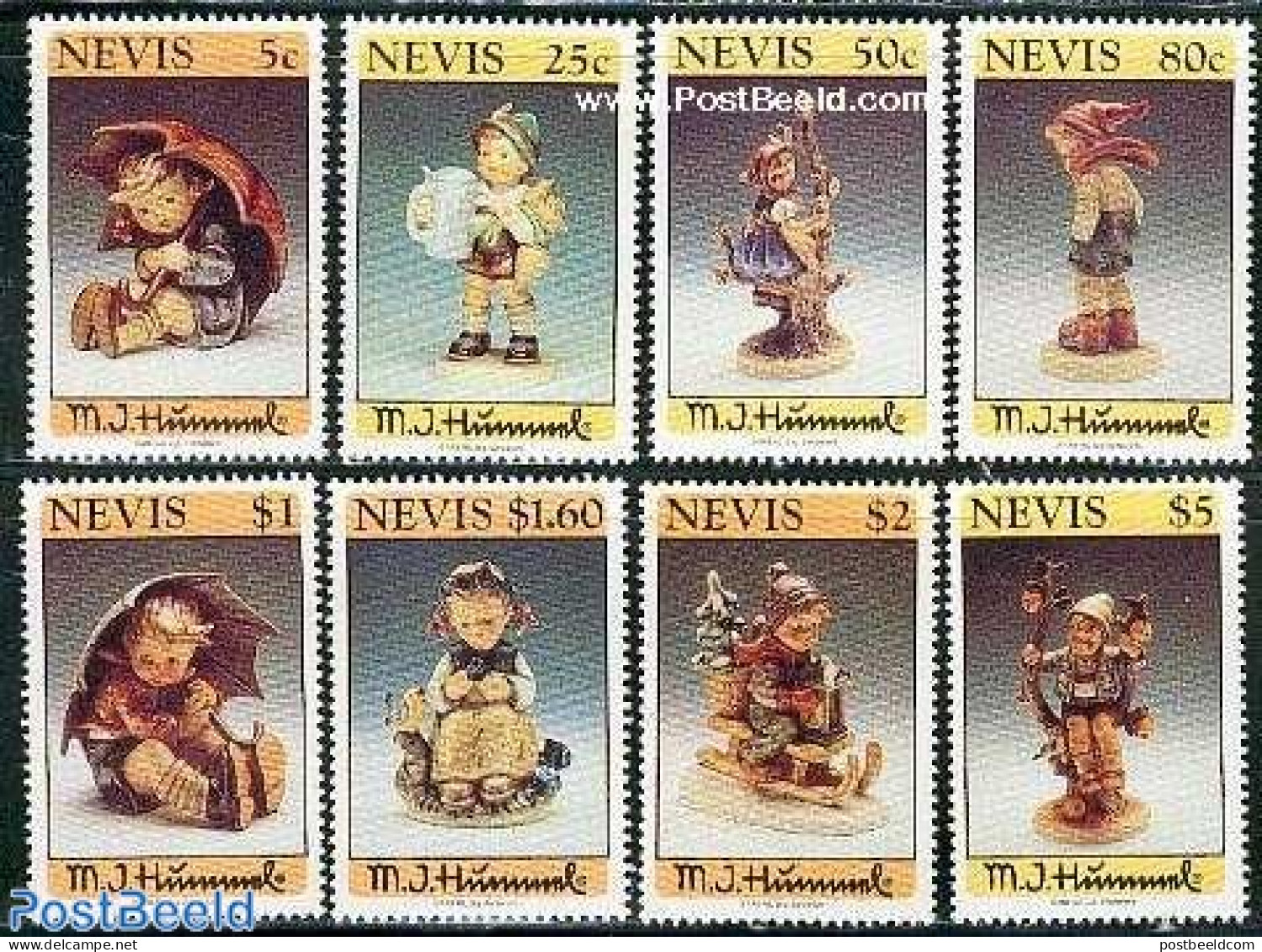 Nevis 1994 Hummel 8v, Mint NH, Art - Art & Antique Objects - St.Kitts Y Nevis ( 1983-...)