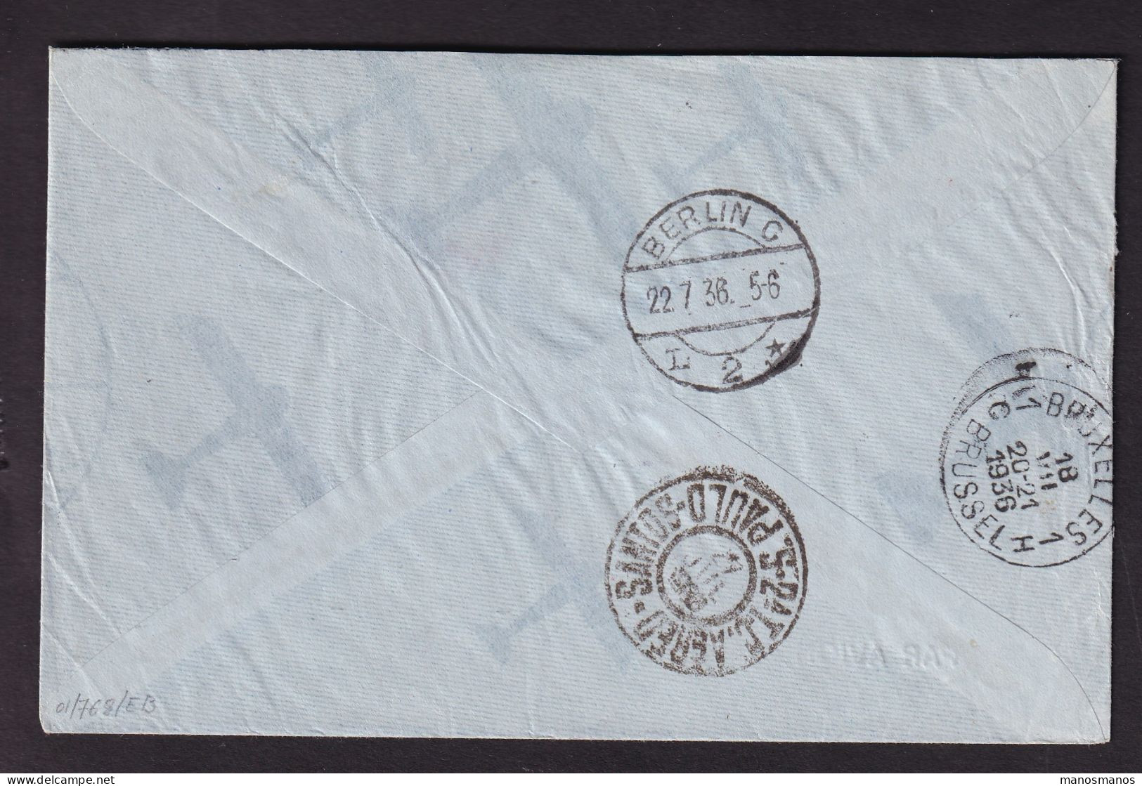 960/40 -- PAR AVION - Enveloppe TP Képis Quadricolore ANTWERPEN 1938 Vers SANTOS Brazil - TARIF 18F75 - Briefe U. Dokumente