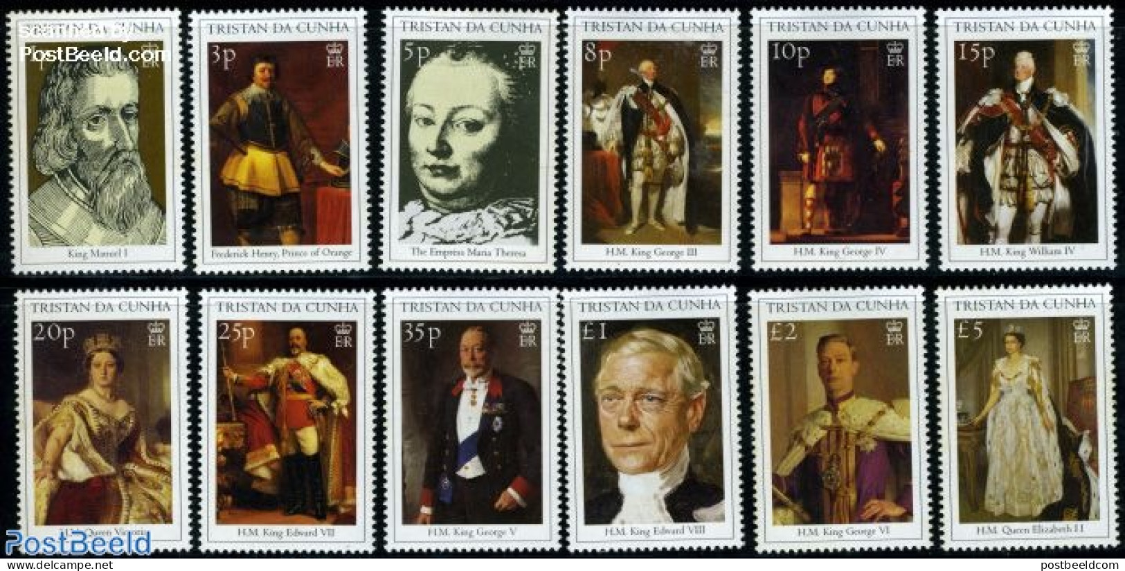 Tristan Da Cunha 2000 Definitives, Kings & Queens 12v, Mint NH, History - Kings & Queens (Royalty) - Familias Reales