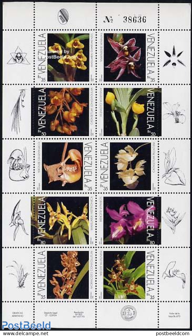 Venezuela 1995 Orchids 10v M/s, Mint NH, Nature - Flowers & Plants - Orchids - Venezuela