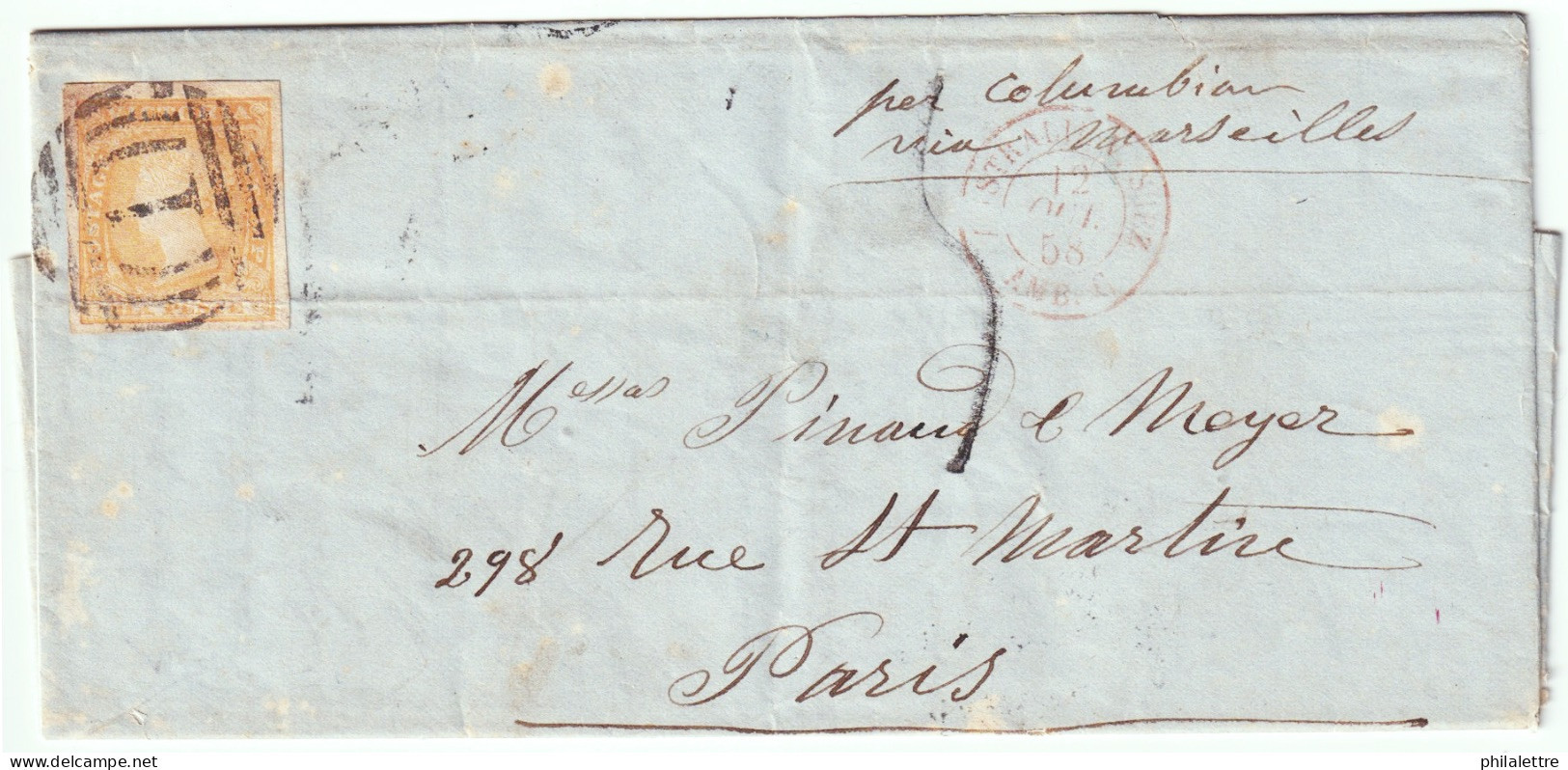 AUSTRALIA / VICTORIA - 1858 SG32a 6d Dull Orange On EL From Melbourne To Paris, France - Covers & Documents