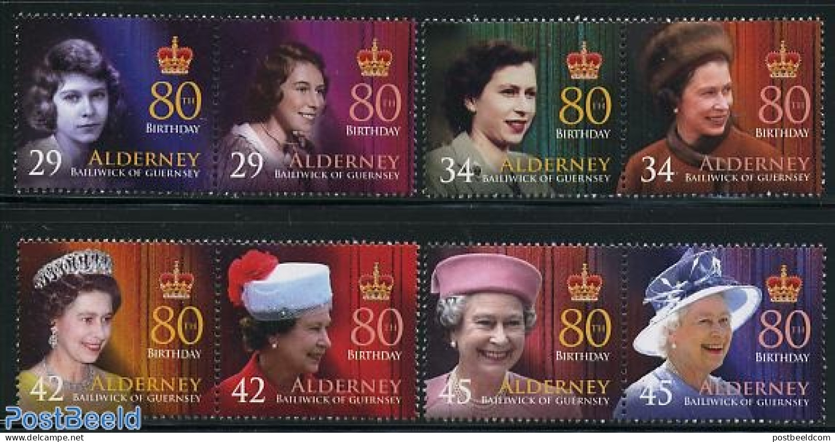 Alderney 2006 Elizabeth II 80th Birthday 4x2v [:], Mint NH, History - Kings & Queens (Royalty) - Familias Reales