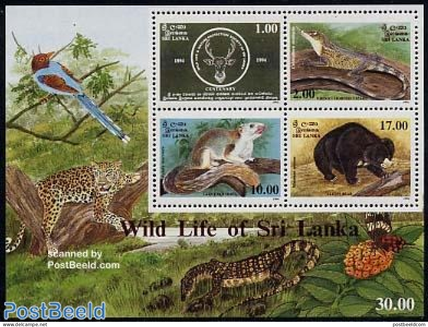 Sri Lanka (Ceylon) 1994 Animal Protection S/s, Mint NH, Nature - Animals (others & Mixed) - Bears - Reptiles - Sri Lanka (Ceylan) (1948-...)