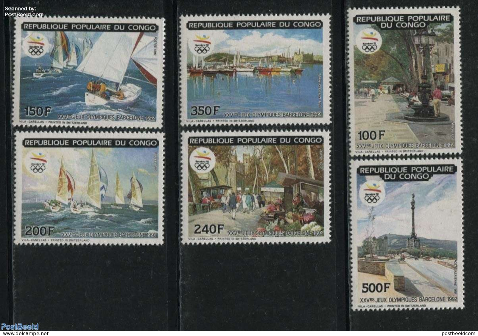 Congo Republic 1990 Olympic Games Barcelona, Paintings 6v, Mint NH, Sport - Transport - Various - Olympic Games - Sail.. - Sailing