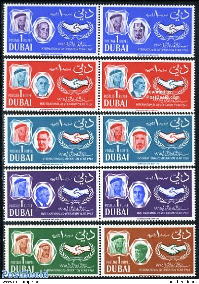 Dubai 1966 Int. Co-operation 10v (5x [:]), Mint NH, History - I.l.o. - Dubai