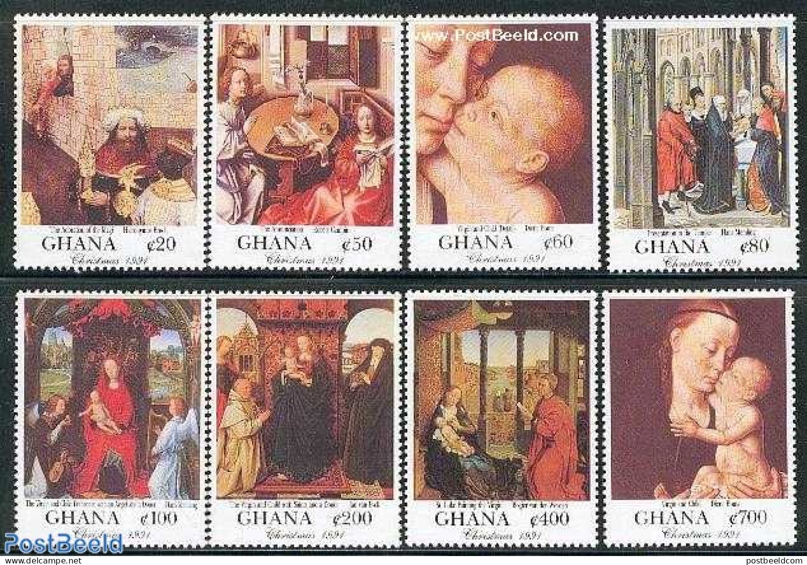 Ghana 1991 Christmas, Paintings 8v, Mint NH, History - Religion - Netherlands & Dutch - Christmas - Art - Paintings - Géographie