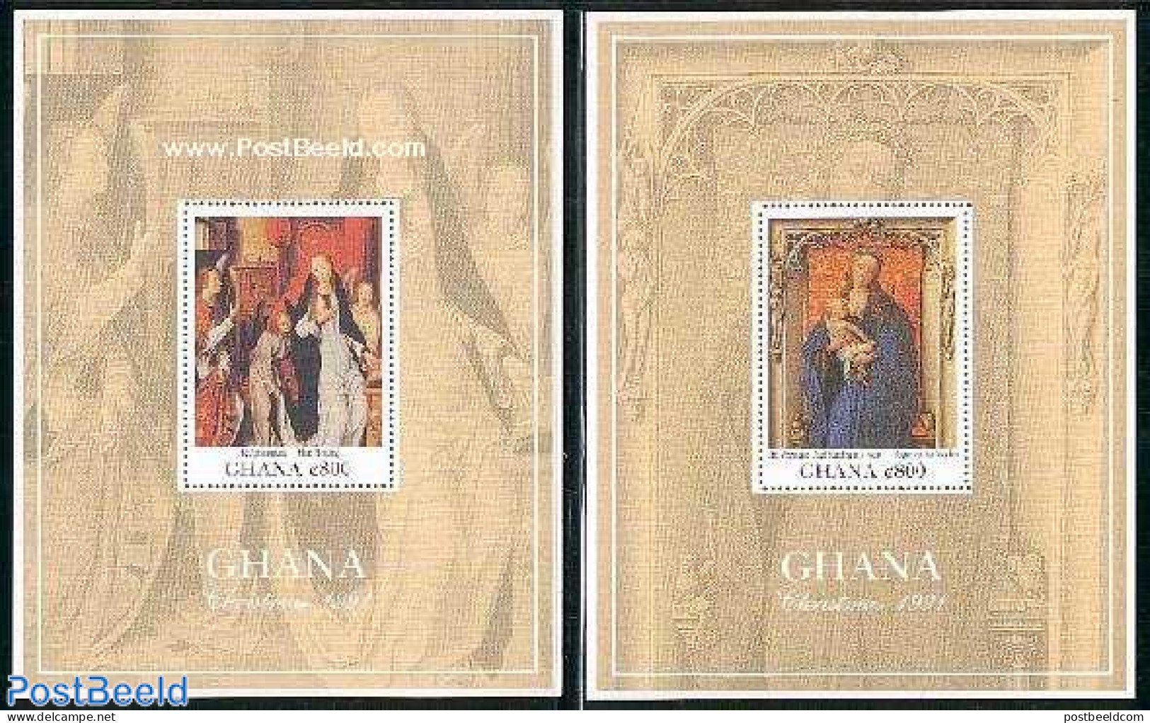 Ghana 1991 Christmas, Paintings 2 S/s, Mint NH, Religion - Christmas - Art - Paintings - Christmas