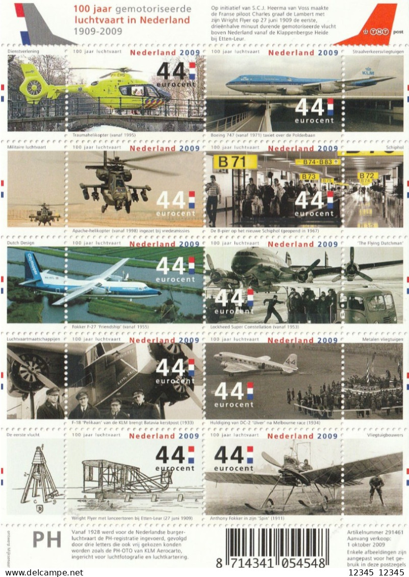 Nederland 2009, Postfris MNH, NVPH V2672-81, Airplanes, Helicopters - Neufs