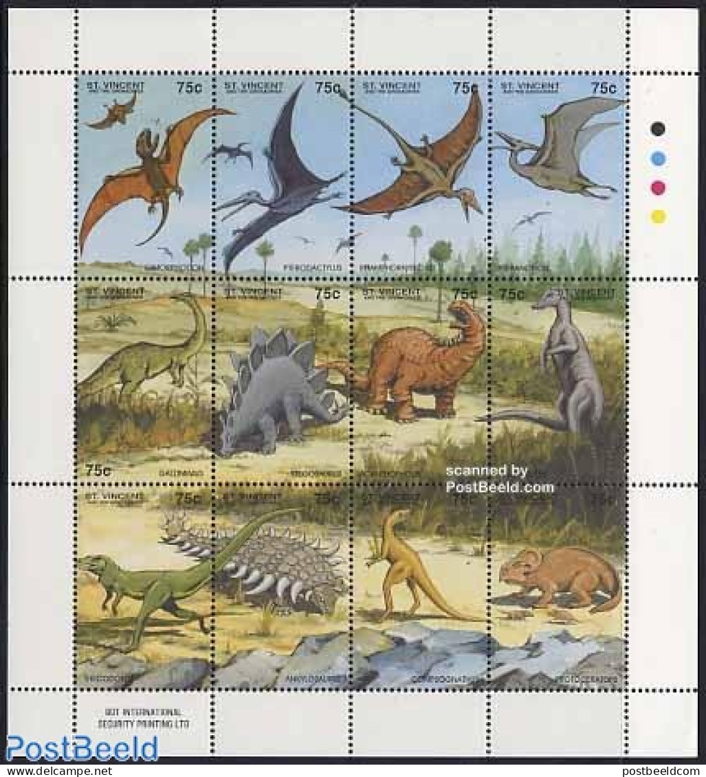 Saint Vincent 1994 Preh. Animals 12v M/s, Dimorphodon, Mint NH, Nature - Prehistoric Animals - Prehistorics