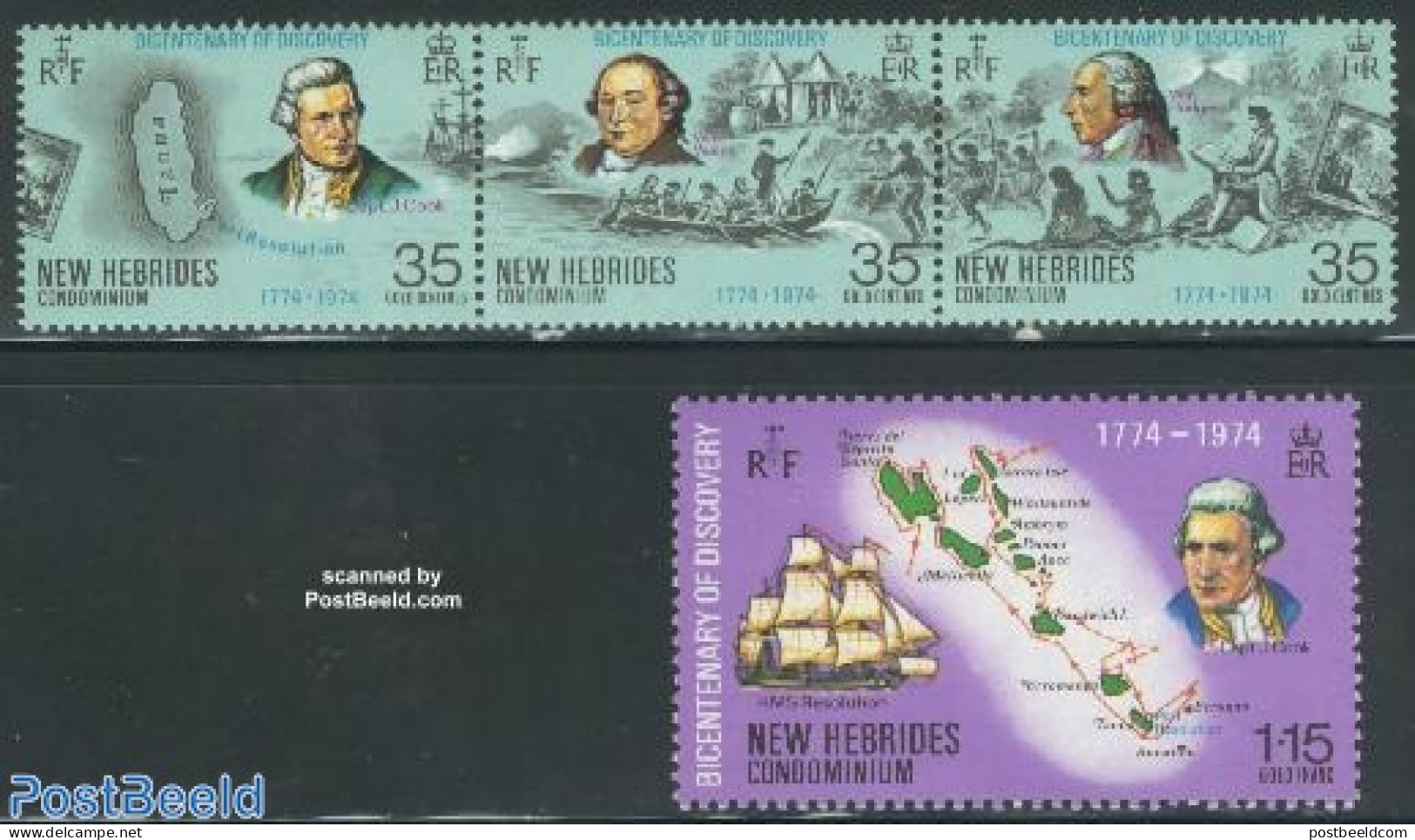 New Hebrides 1974 Discovery, Cook 4v E, Mint NH, History - Transport - Various - Explorers - Ships And Boats - Maps - Nuevos