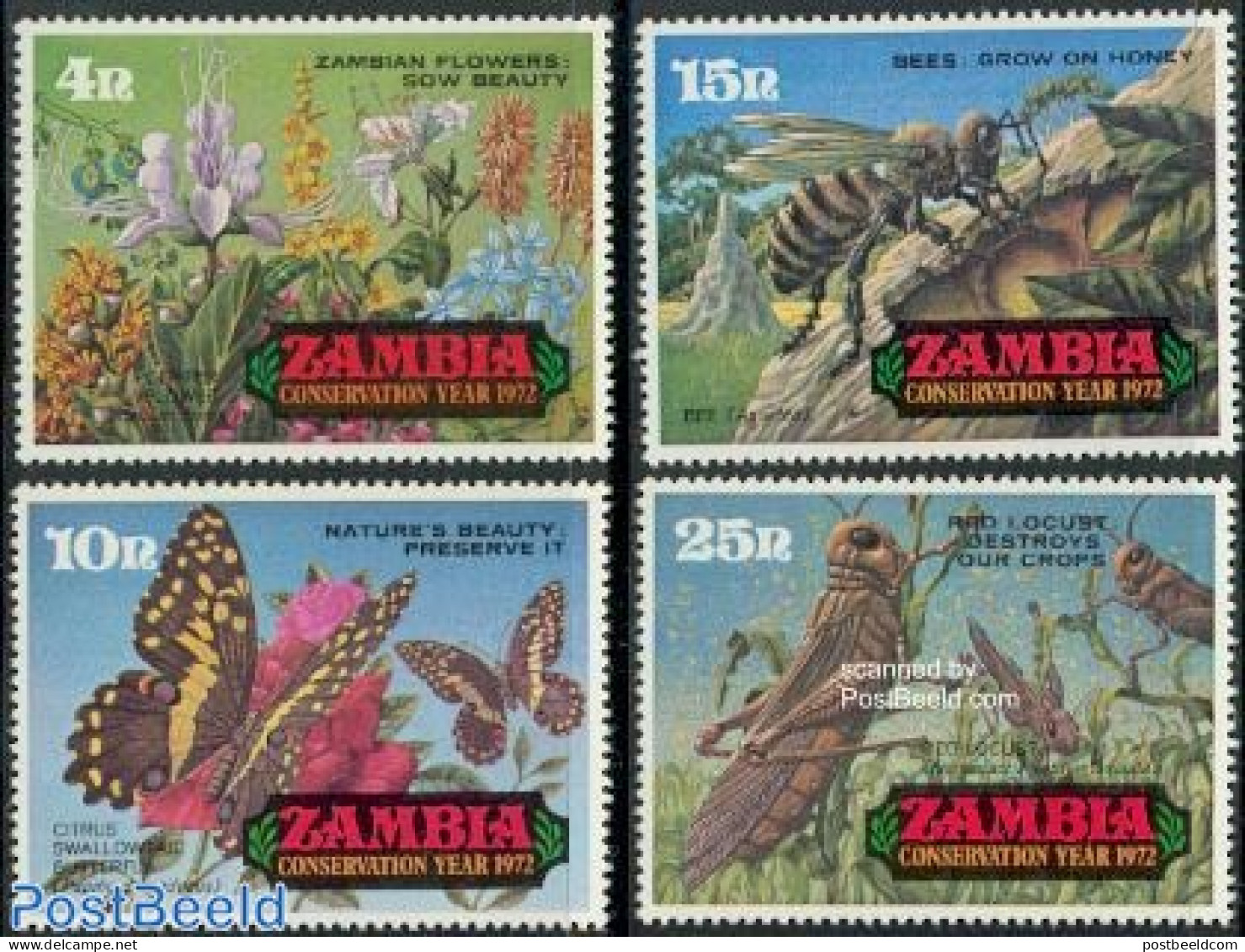 Zambia 1972 Nature Conservation 4v, Mint NH, Nature - Butterflies - Environment - Flowers & Plants - Insects - Protección Del Medio Ambiente Y Del Clima