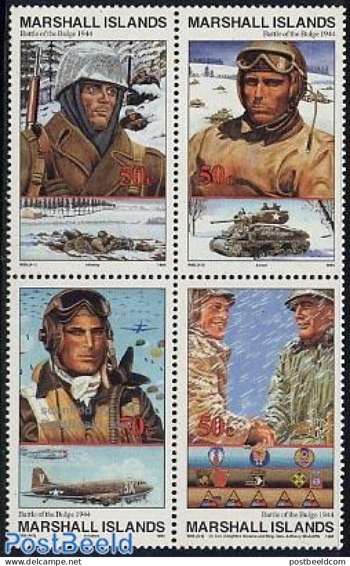 Marshall Islands 1994 Ardennes Offensive 4v [+], Mint NH, History - Transport - Militarism - World War II - Aircraft &.. - Militaria