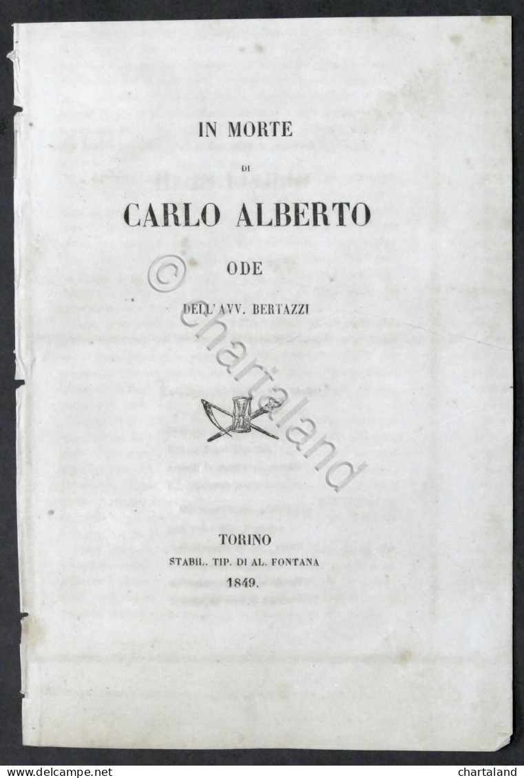 In Morte Di Carlo Alberto - Ode Dell'Avv. Bertazzi - Torino - 1849 - Andere & Zonder Classificatie