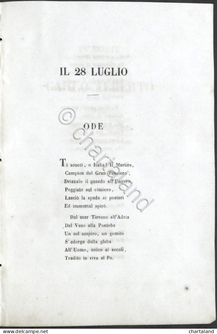 In Morte Di Carlo Alberto - Ode Dell'Avv. Bertazzi - Torino - 1849 - Autres & Non Classés