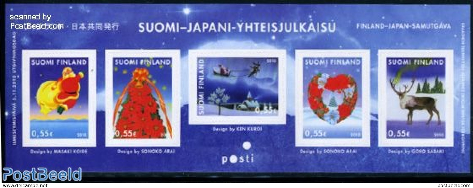 Finland 2010 Christmas 5v S/s S-a, Joint Issue Japan, Mint NH, Nature - Religion - Various - Animals (others & Mixed) .. - Neufs