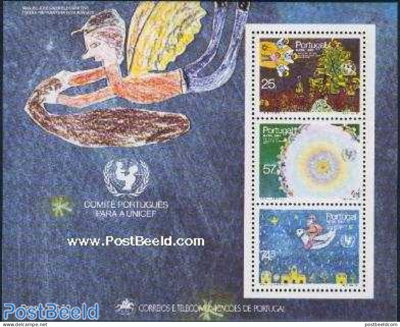 Portugal 1987 Christmas S/s, Mint NH, History - Religion - Unicef - Christmas - Art - Children Drawings - Unused Stamps