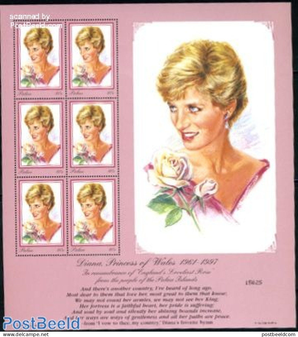 Palau 1997 Death Of Diana M/s, Mint NH, History - Charles & Diana - Kings & Queens (Royalty) - Familias Reales