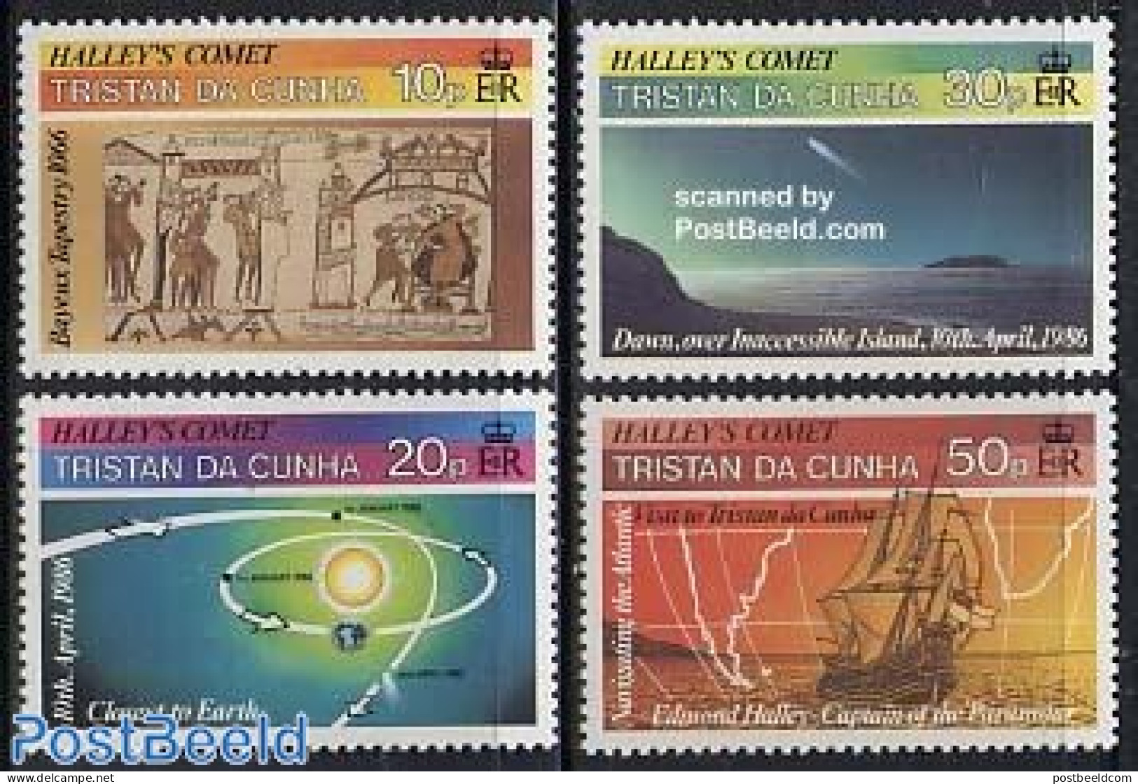 Tristan Da Cunha 1986 Halleys Comet 4v, Mint NH, Science - Transport - Various - Astronomy - Ships And Boats - Maps - .. - Astrologie