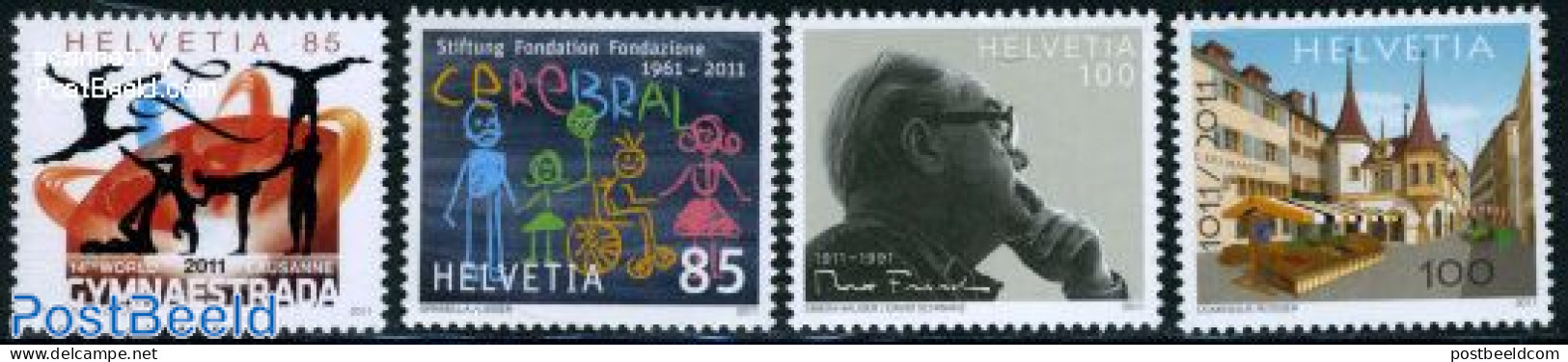 Switzerland 2011 Mixed Issue 4v, Mint NH, Health - Sport - Various - Disabled Persons - Gymnastics - Street Life - Neufs