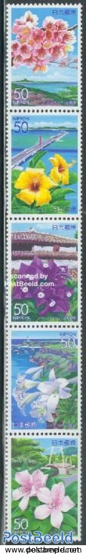 Japan 2002 Flowers 5v [::::], Mint NH, Nature - Various - Flowers & Plants - Lighthouses & Safety At Sea - Art - Bridg.. - Neufs