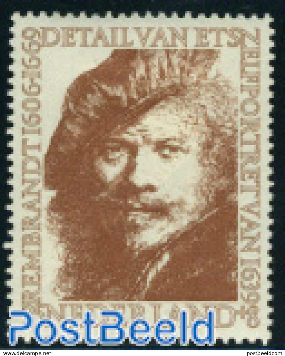 Netherlands 1956 25+8c, Rembrandt Self Portrait, Stamp Out Of Set, Unused (hinged), Art - Paintings - Rembrandt - Ongebruikt