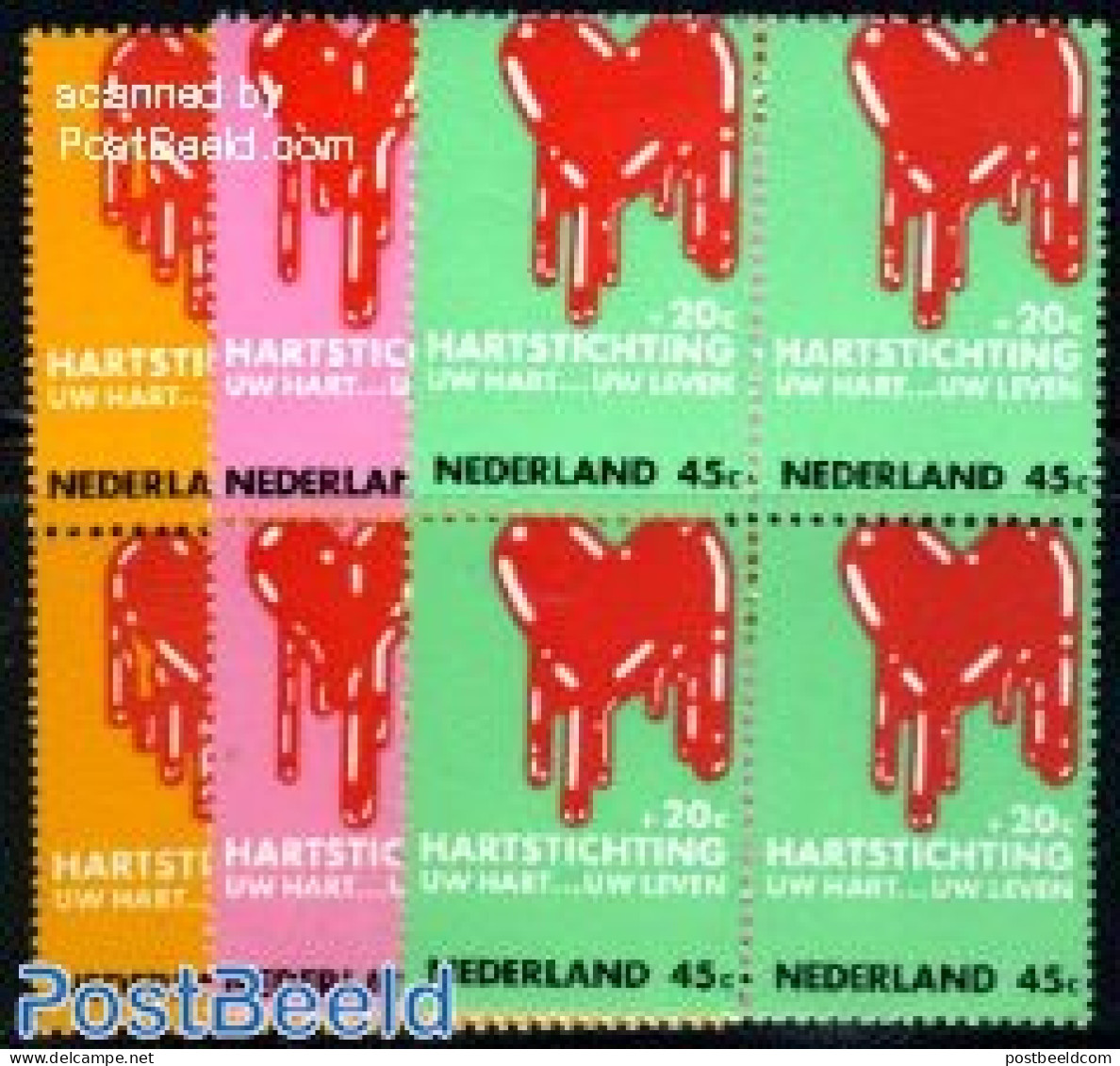 Netherlands 1970 Heart Health 3v, Blocks Of 4 [+], Mint NH, Health - Health - Unused Stamps