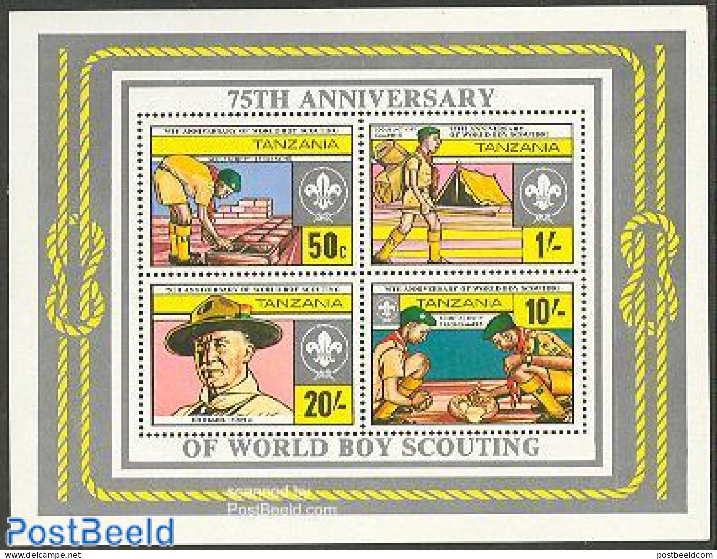 Tanzania 1982 75 Years Scouting S/s, Mint NH, Sport - Scouting - Tansania (1964-...)
