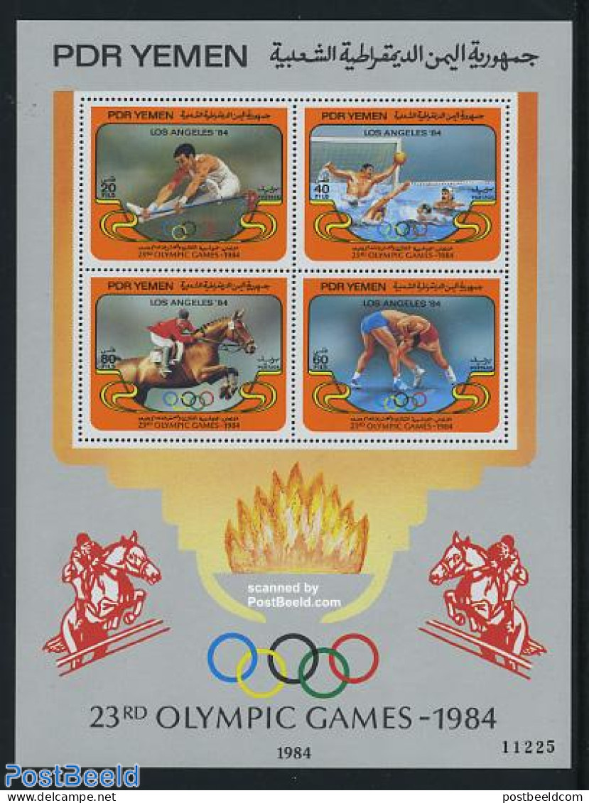 Yemen, South 1984 Olympic Games 4v M/s, Mint NH, Nature - Sport - Horses - Olympic Games - Swimming - Nuoto