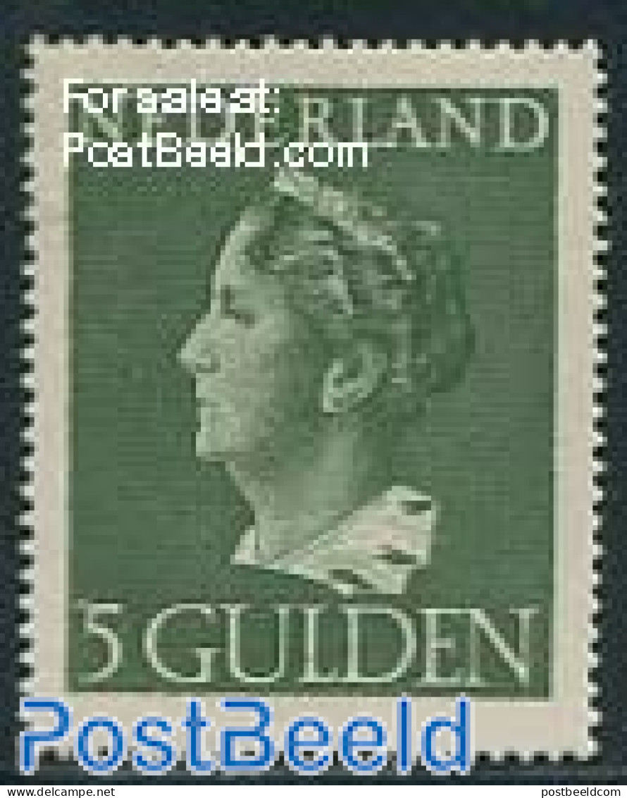 Netherlands 1946 5 Gulden Green, Stamp Out Of Set, Mint NH - Ongebruikt