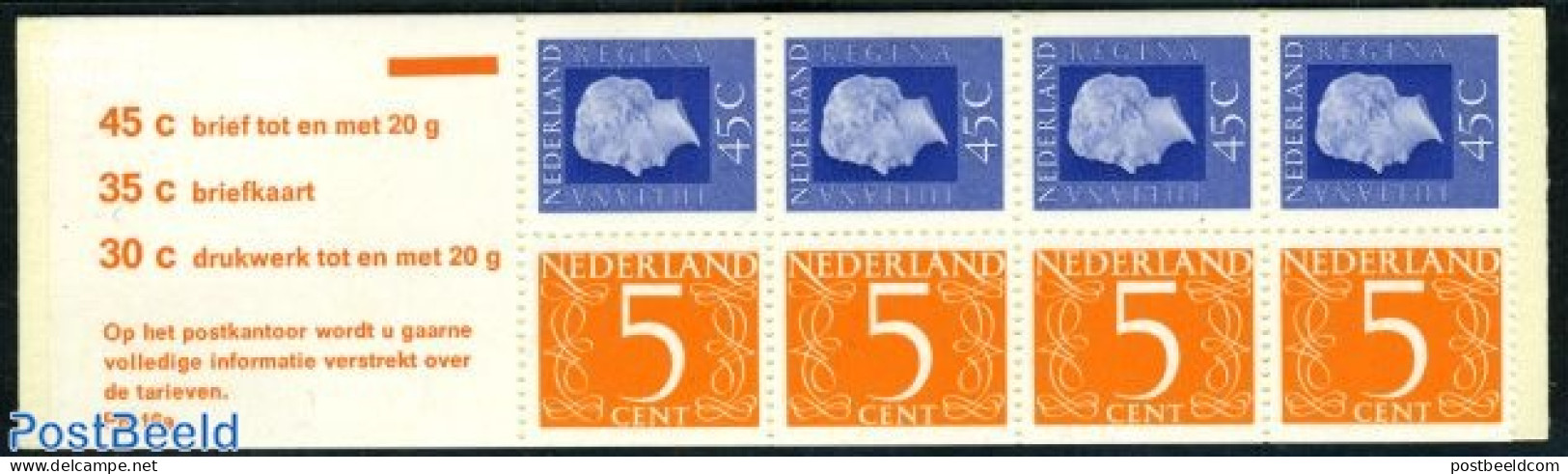 Netherlands 1974 4x45c+4x5c Booklet With Gum C1, Mint NH - Unused Stamps
